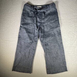 Coldwater Creek Linen Blend Cropped Pants Size 8 Gray Zipper Tie Belt Pockets